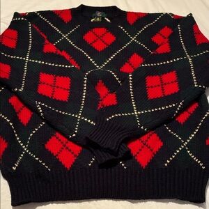 Men's Black and Red Argyle Sweater